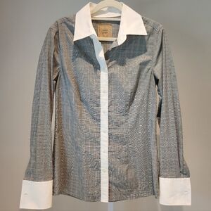 0039 Italy Women's Dress Shirt Button Up Down Glenn Plaid Sz M